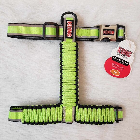 NEW! Medium KONG On the Go Green Black Adjustable Braided Reflective Dog Harness - Picture 1 of 12